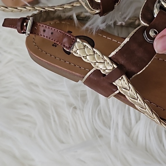 Guess Brown and Gold Braided Sandals with Buckle Accent - Picture 7 of 15